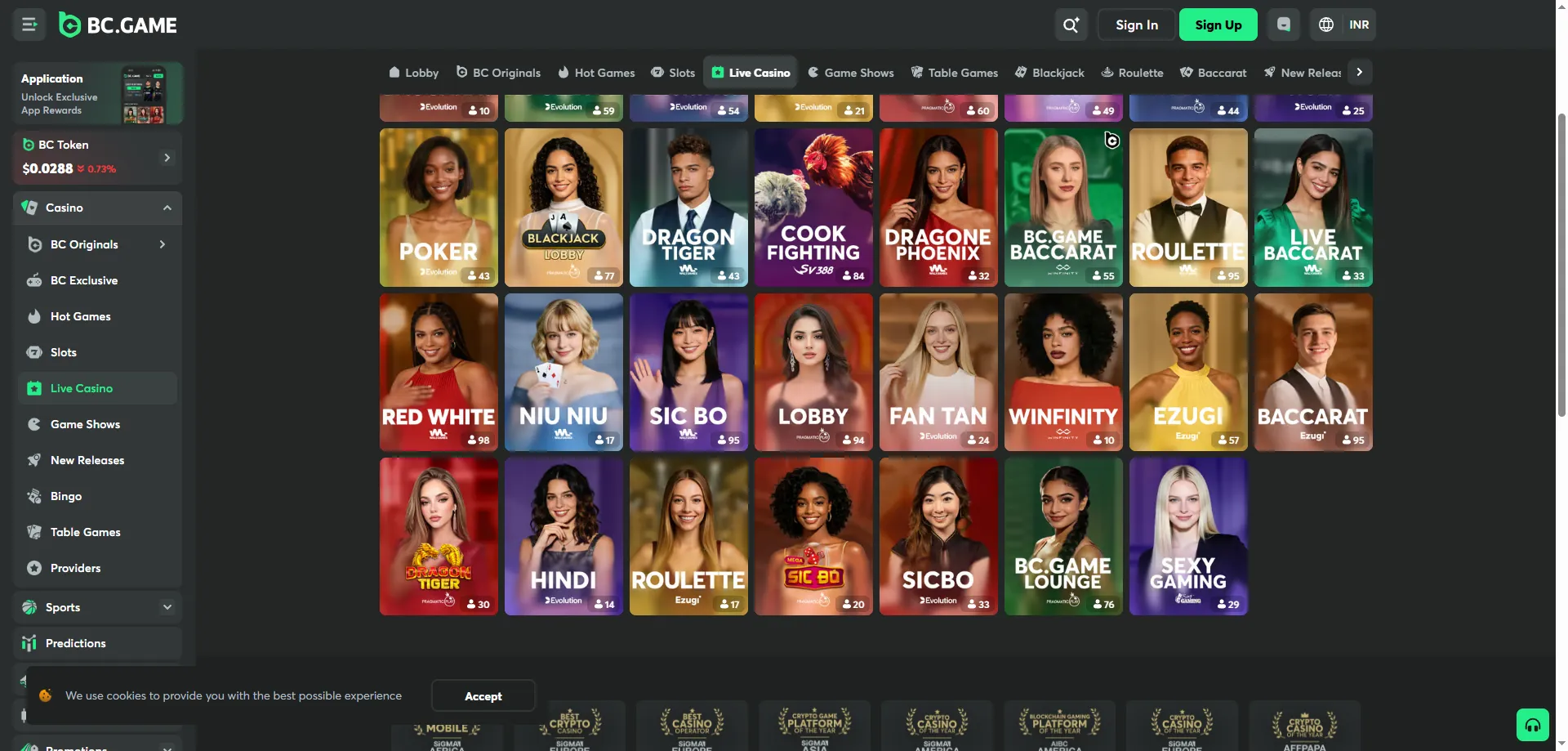 BC Game live casino dealer tables for Indian players