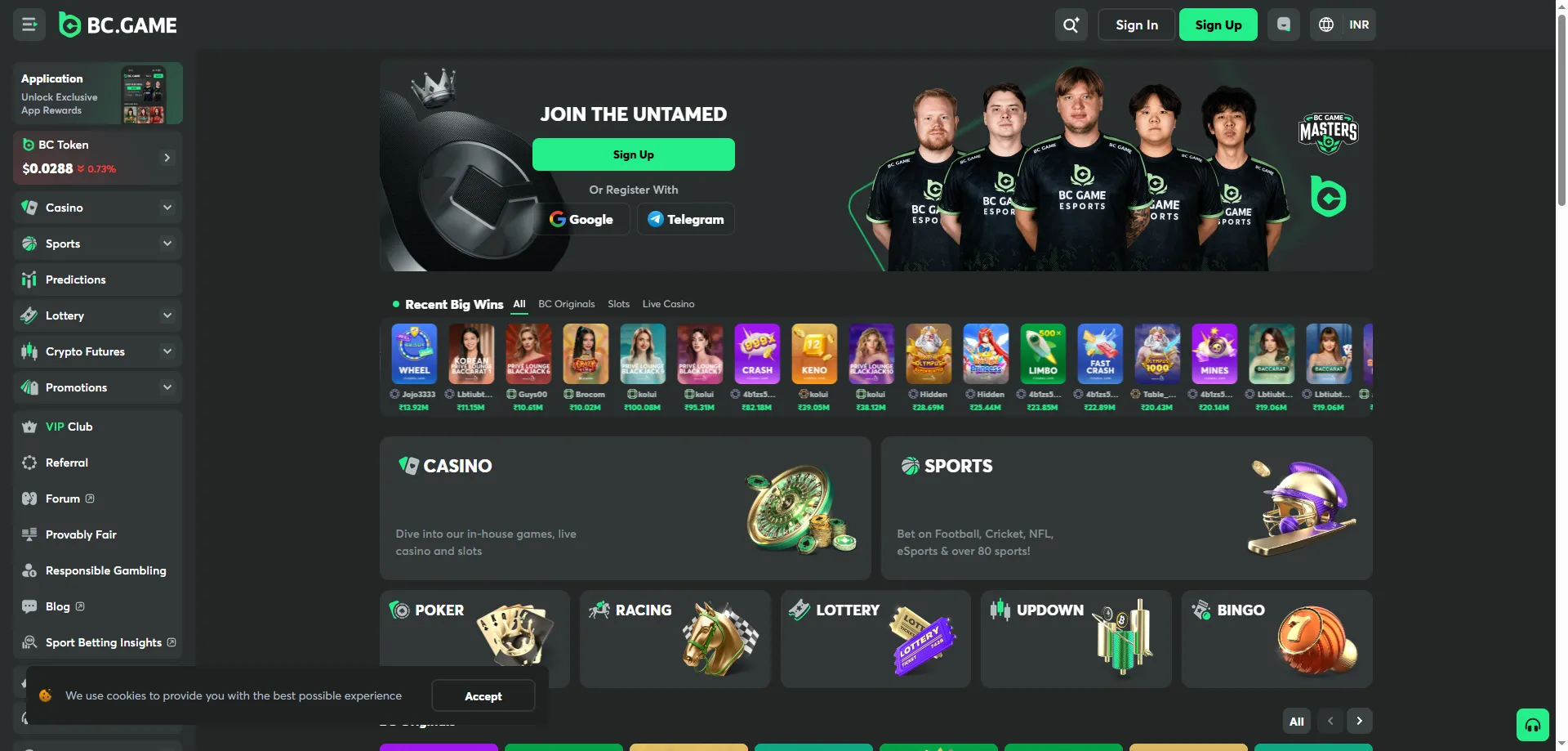 BC Game online login process — accessing the BCGame Casino homepage